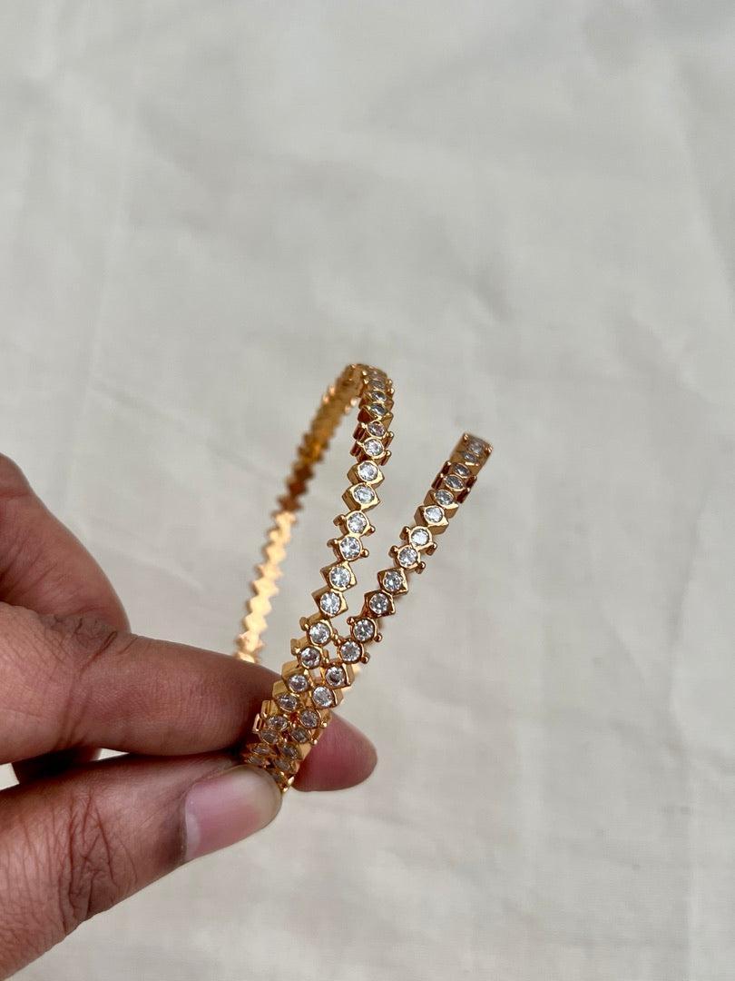 Gold polish zircon bangles, PAIR, 2.7-Silver Bracelet-CI-House of Taamara