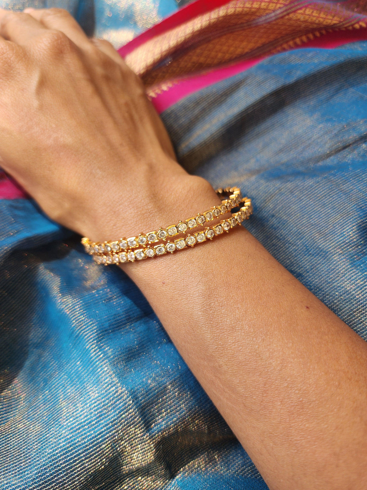 Gold polish zircon bangles, PAIR, 2.8-Silver Bracelet-CI-House of Taamara