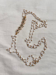 Gold polish zircon & green kemp stone side mope with pearls chain-Silver Neckpiece-CI-House of Taamara