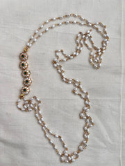 Gold polish zircon & green kemp stone side mope with pearls chain-Silver Neckpiece-CI-House of Taamara