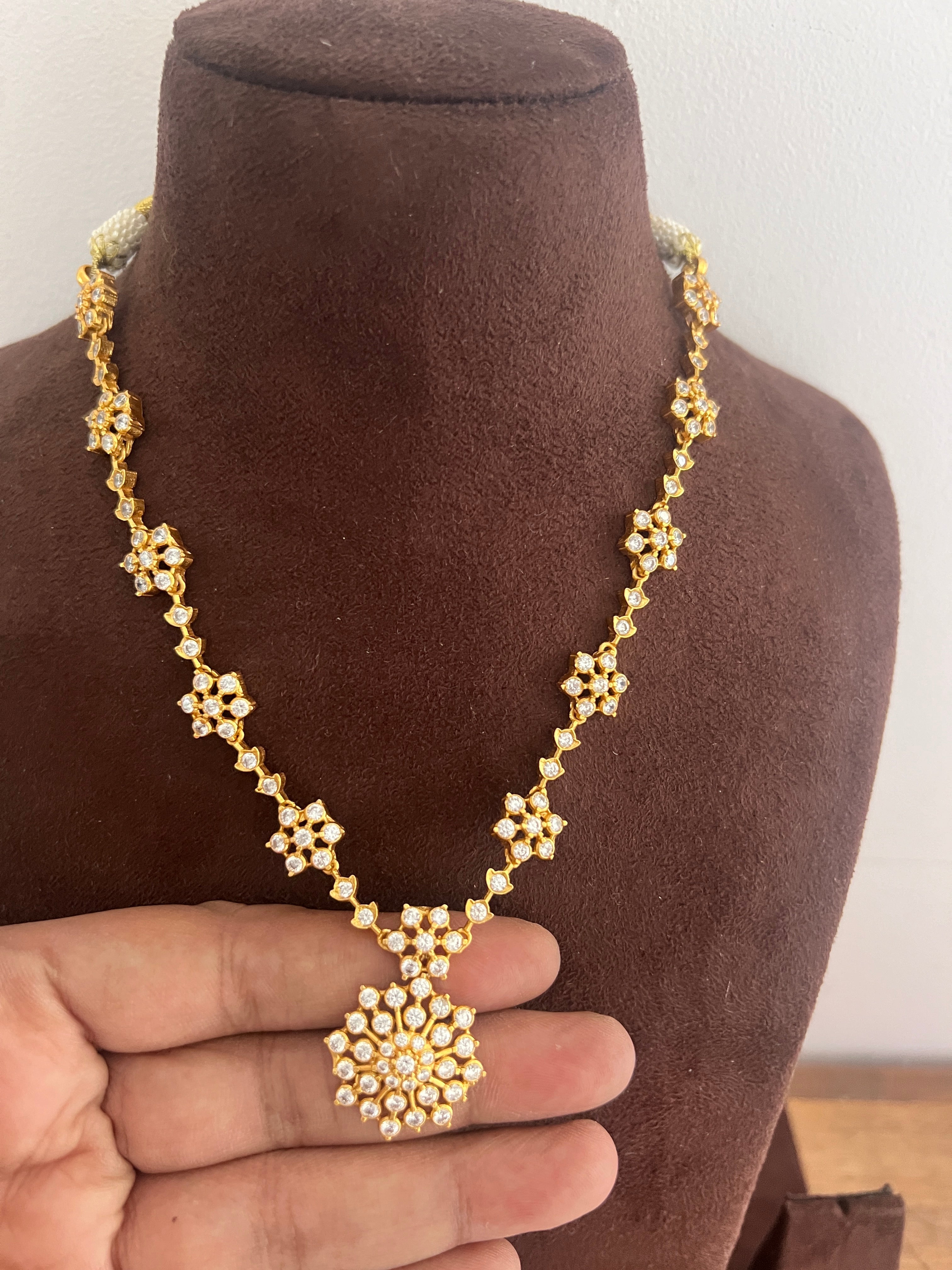 Gold polish zircon necklace with earrings, SET ( MADE TO ORDER)-Silver Neckpiece-CI-House of Taamara