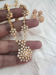 Gold polish zircon necklace with earrings, SET ( MADE TO ORDER)-Silver Neckpiece-CI-House of Taamara