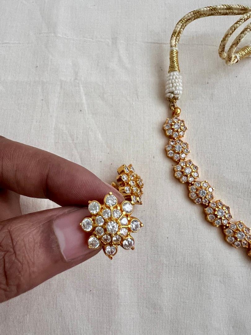 Gold polish zircon necklace with earrings, SET-Silver Neckpiece-CI-House of Taamara