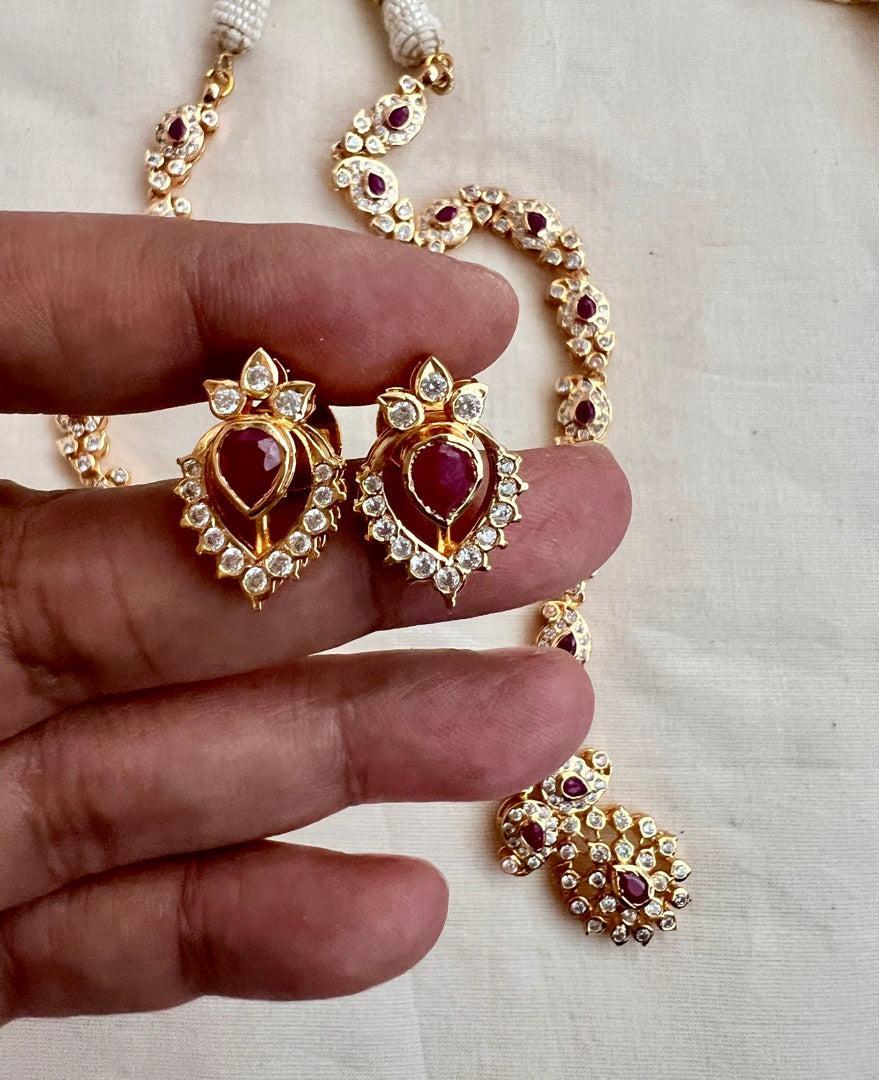 Gold polish zircon necklace with earrings, SET-Silver Neckpiece-CI-House of Taamara