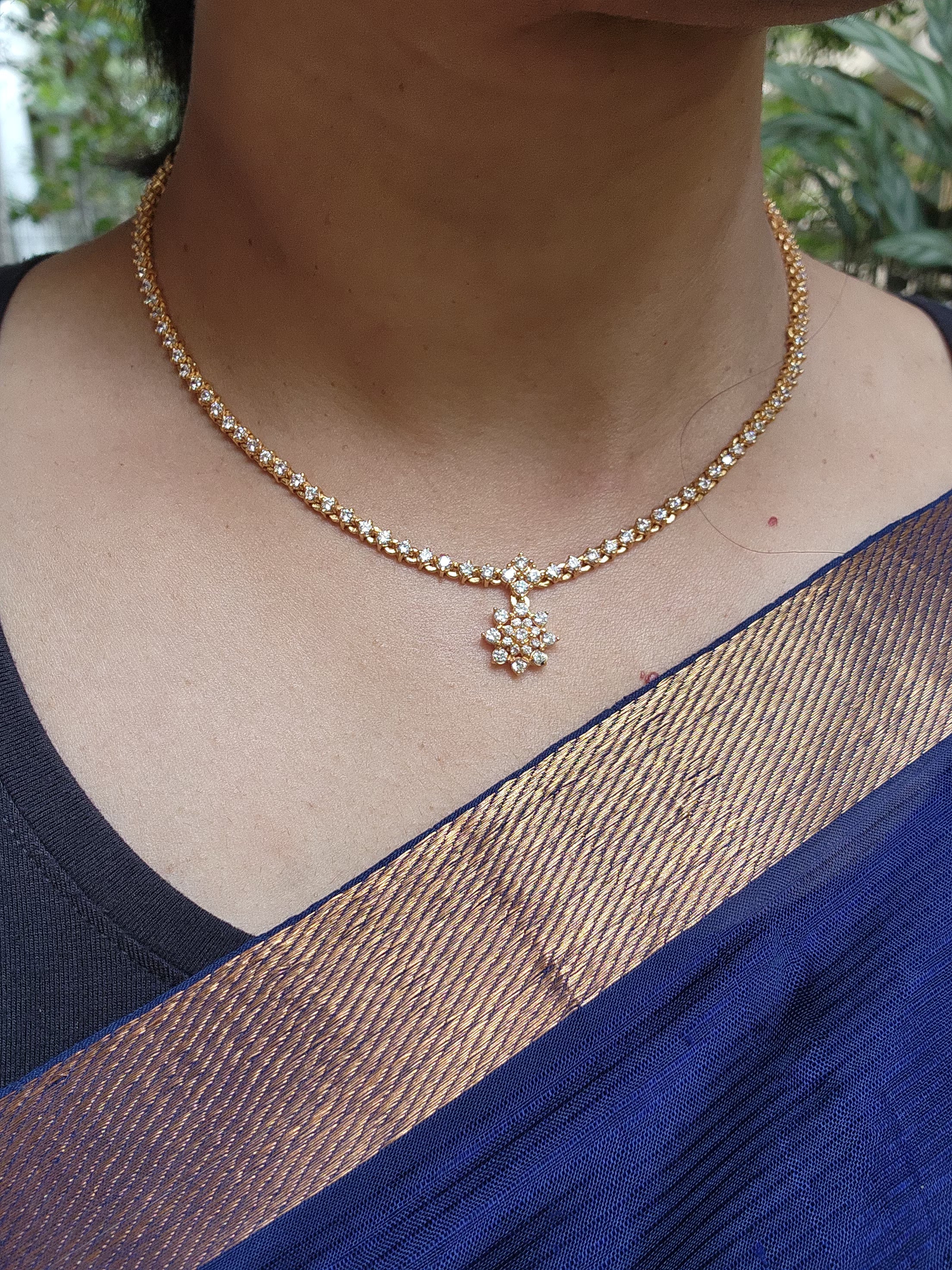 Gold polish zircon necklace with earrings, SET-Silver Neckpiece-CI-House of Taamara