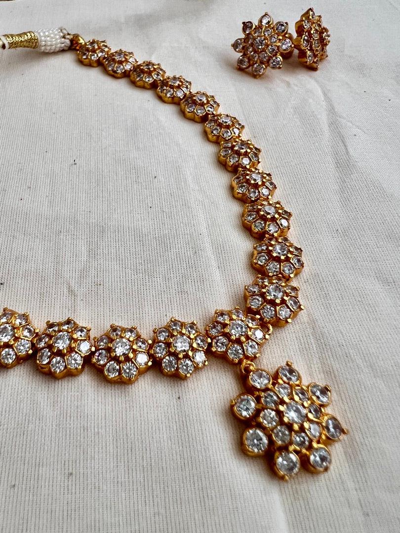 Gold polish zircon necklace with earrings, SET-Silver Neckpiece-CI-House of Taamara