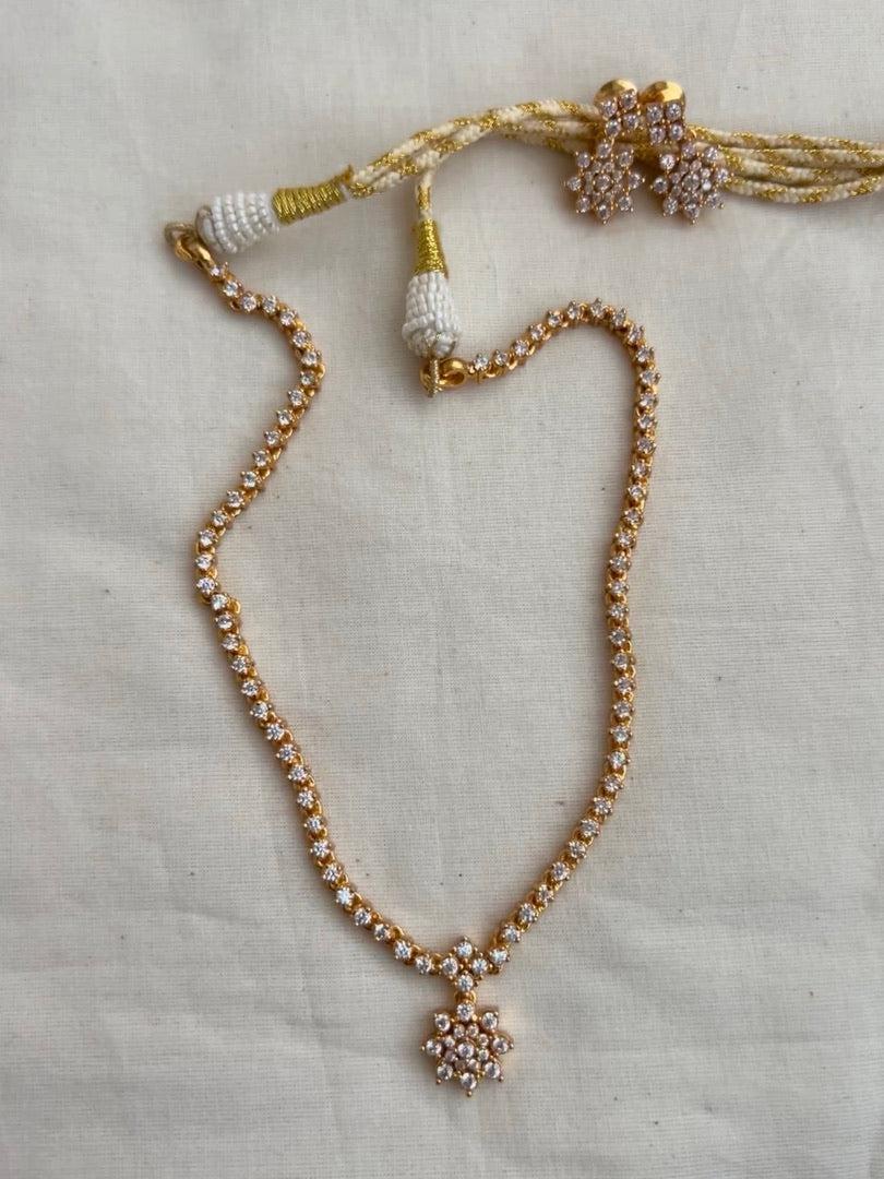 Gold polish zircon necklace with earrings, SET-Silver Neckpiece-CI-House of Taamara