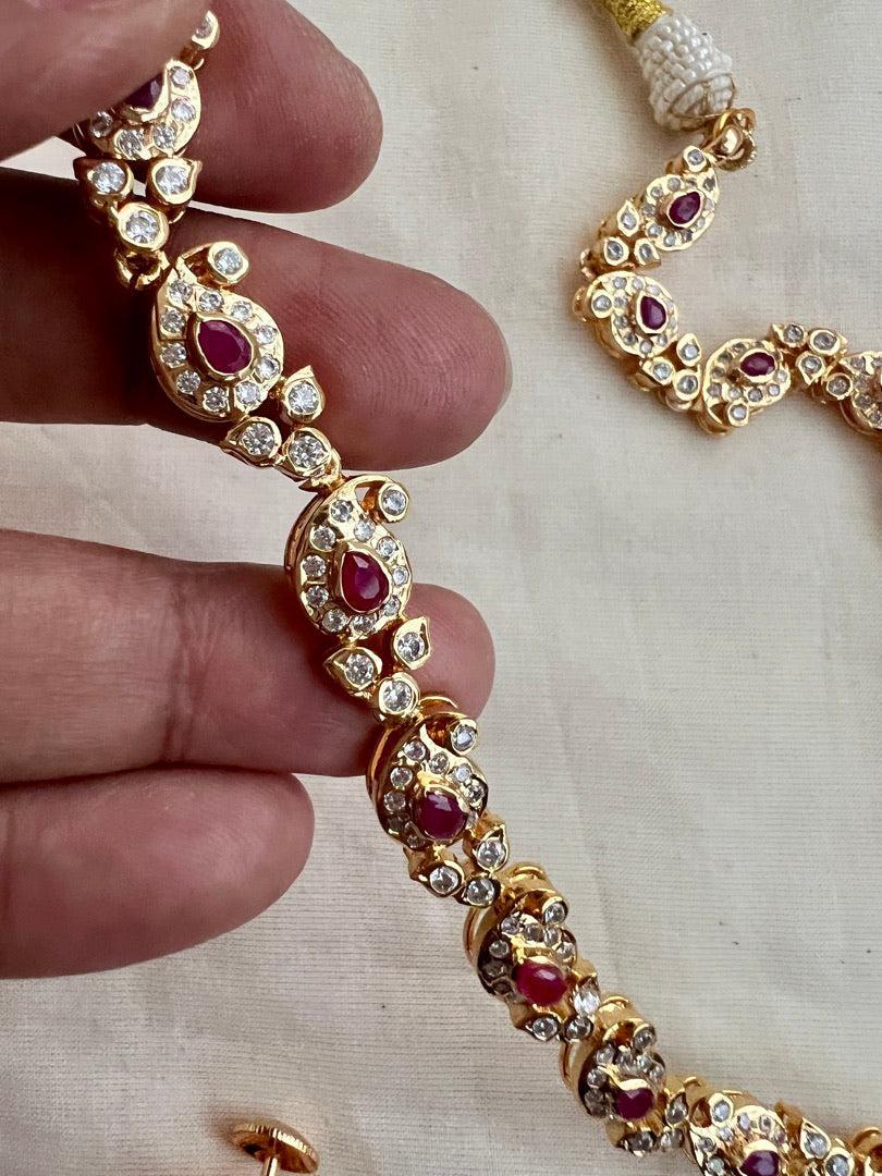 Gold polish zircon necklace with earrings, SET-Silver Neckpiece-CI-House of Taamara