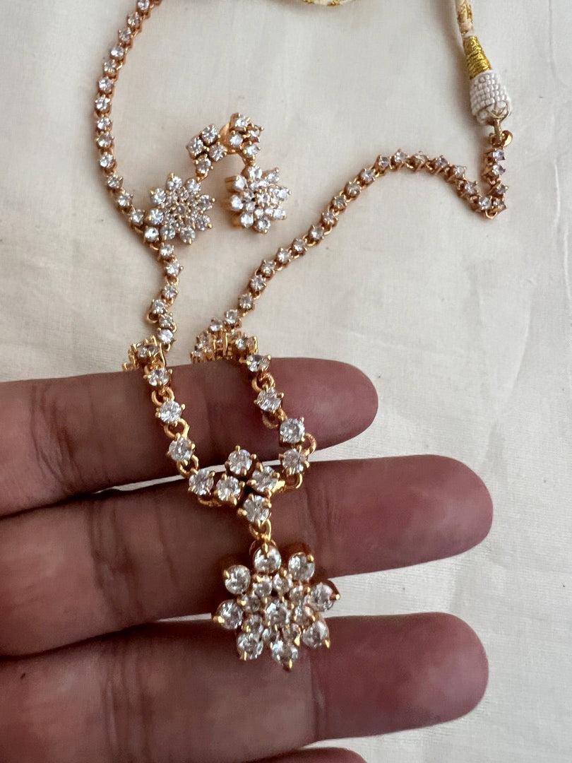 Gold polish zircon necklace with earrings, SET-Silver Neckpiece-CI-House of Taamara