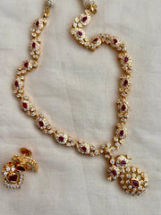 Gold polish zircon necklace with earrings, SET-Silver Neckpiece-CI-House of Taamara