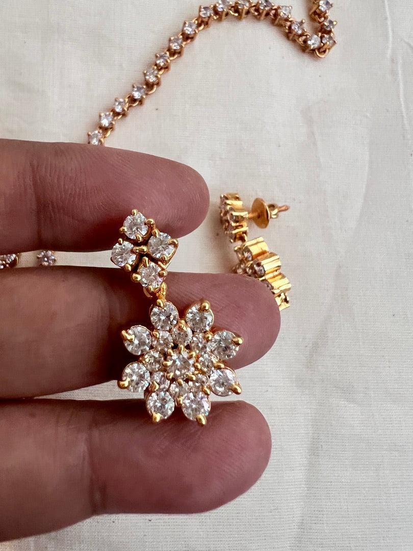 Gold polish zircon necklace with earrings, SET-Silver Neckpiece-CI-House of Taamara