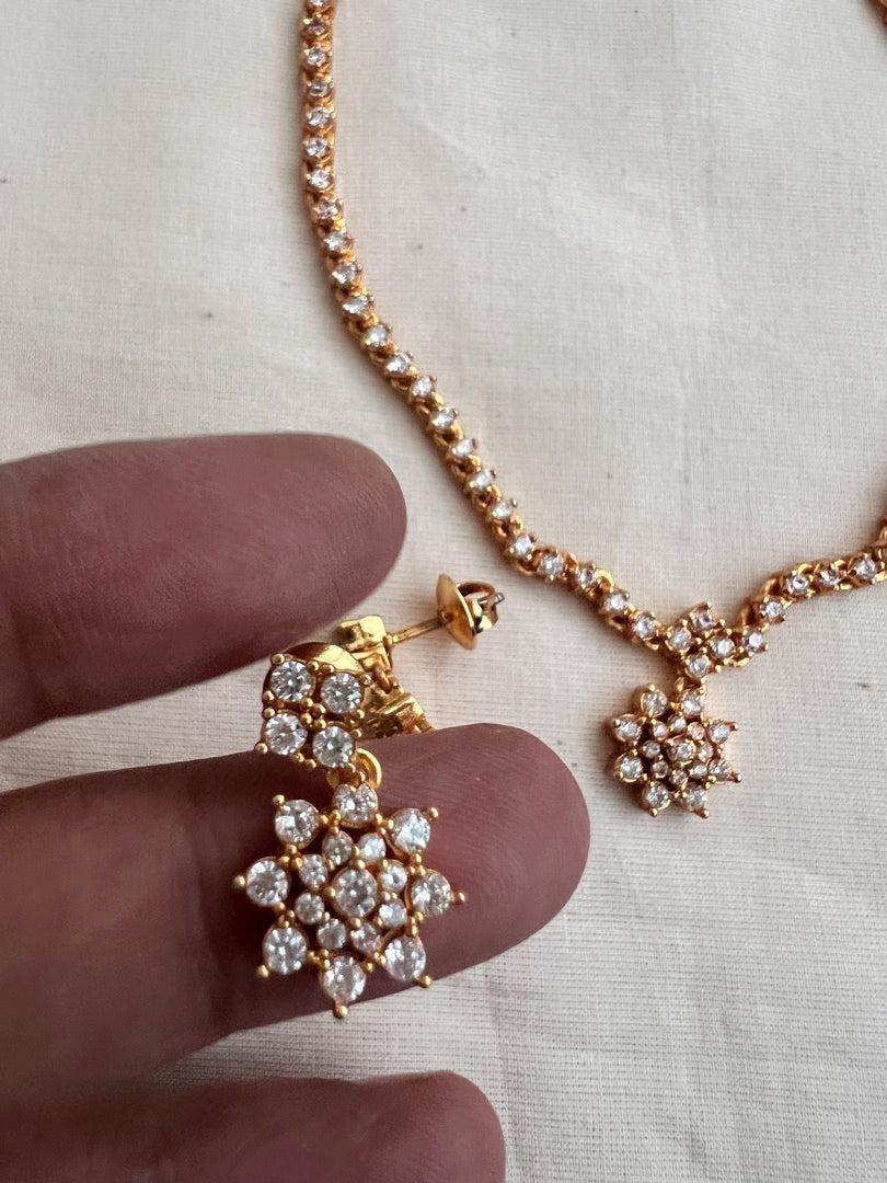 Gold polish zircon necklace with earrings, SET-Silver Neckpiece-CI-House of Taamara