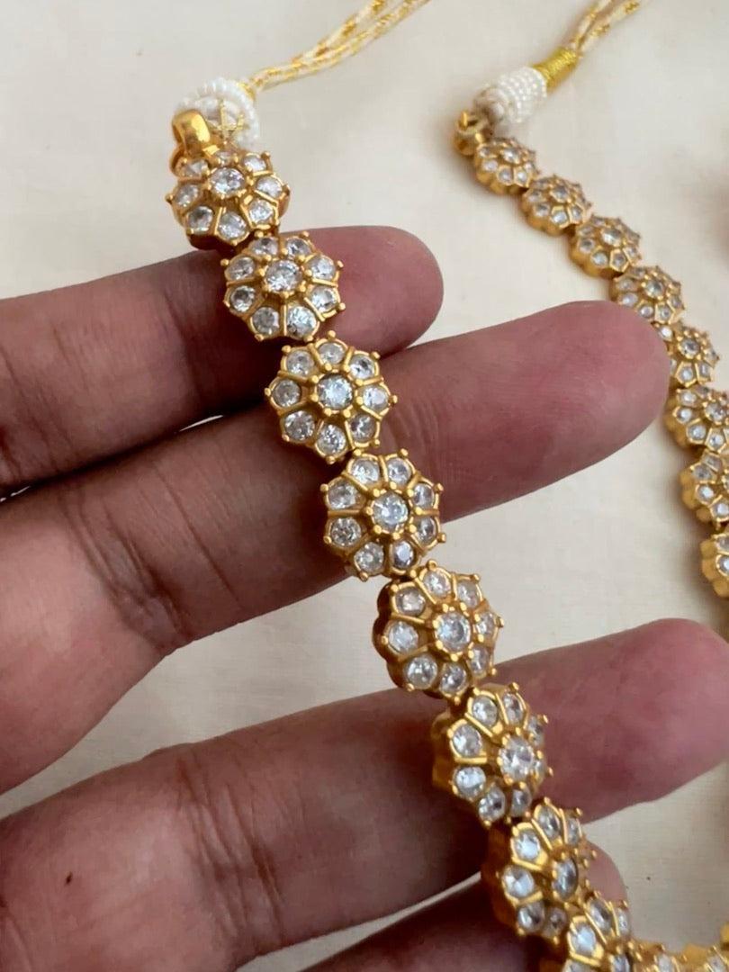 Gold polish zircon necklace with earrings, SET-Silver Neckpiece-CI-House of Taamara