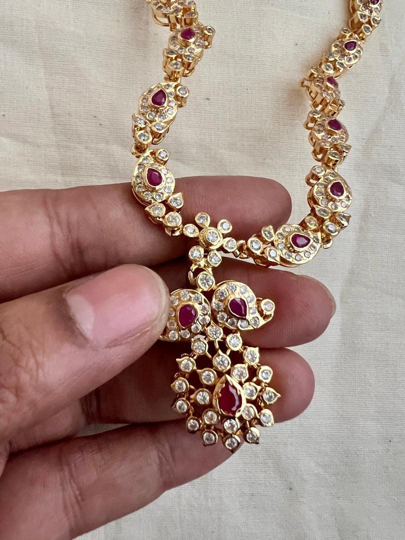 Gold polish zircon necklace with earrings, SET-Silver Neckpiece-CI-House of Taamara