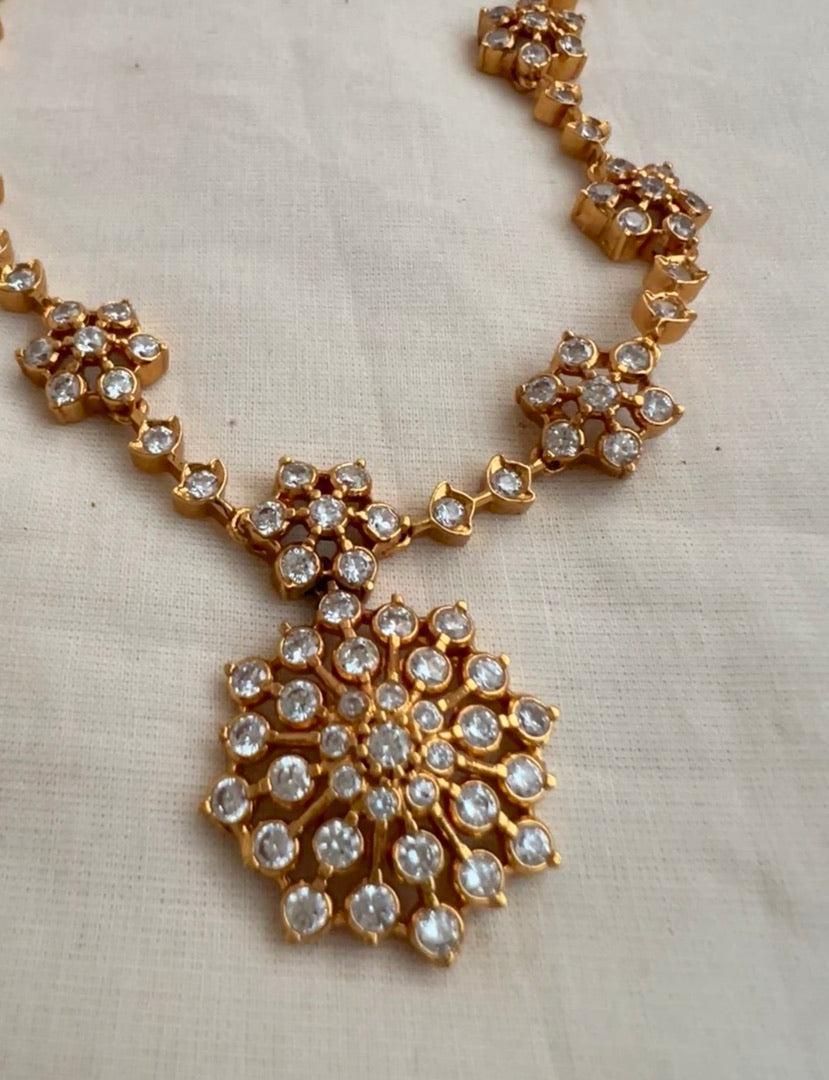 Gold polish zircon necklace with earrings, SET-Silver Neckpiece-CI-House of Taamara