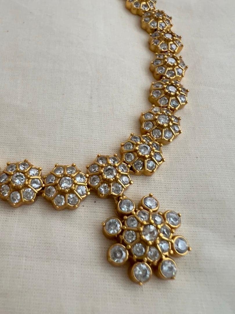Gold polish zircon necklace with earrings, SET-Silver Neckpiece-CI-House of Taamara