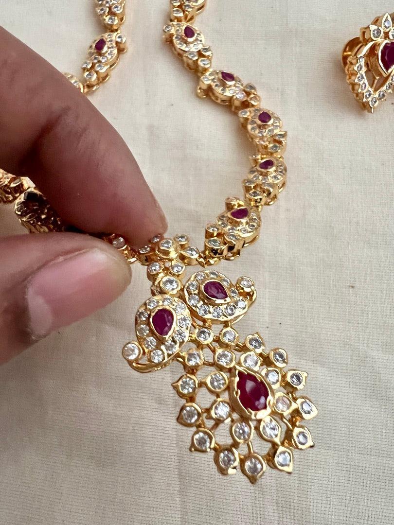 Gold polish zircon necklace with earrings, SET-Silver Neckpiece-CI-House of Taamara
