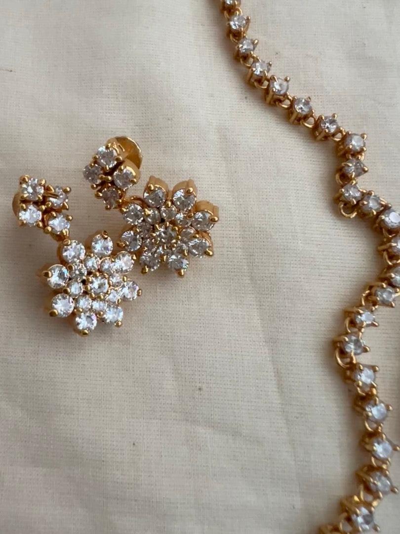 Gold polish zircon necklace with earrings, SET-Silver Neckpiece-CI-House of Taamara