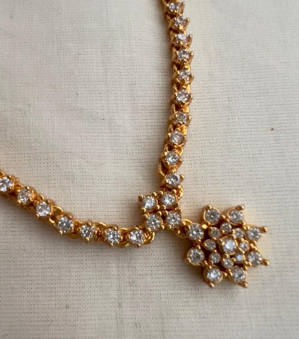 Gold polish zircon necklace with earrings, SET-Silver Neckpiece-CI-House of Taamara