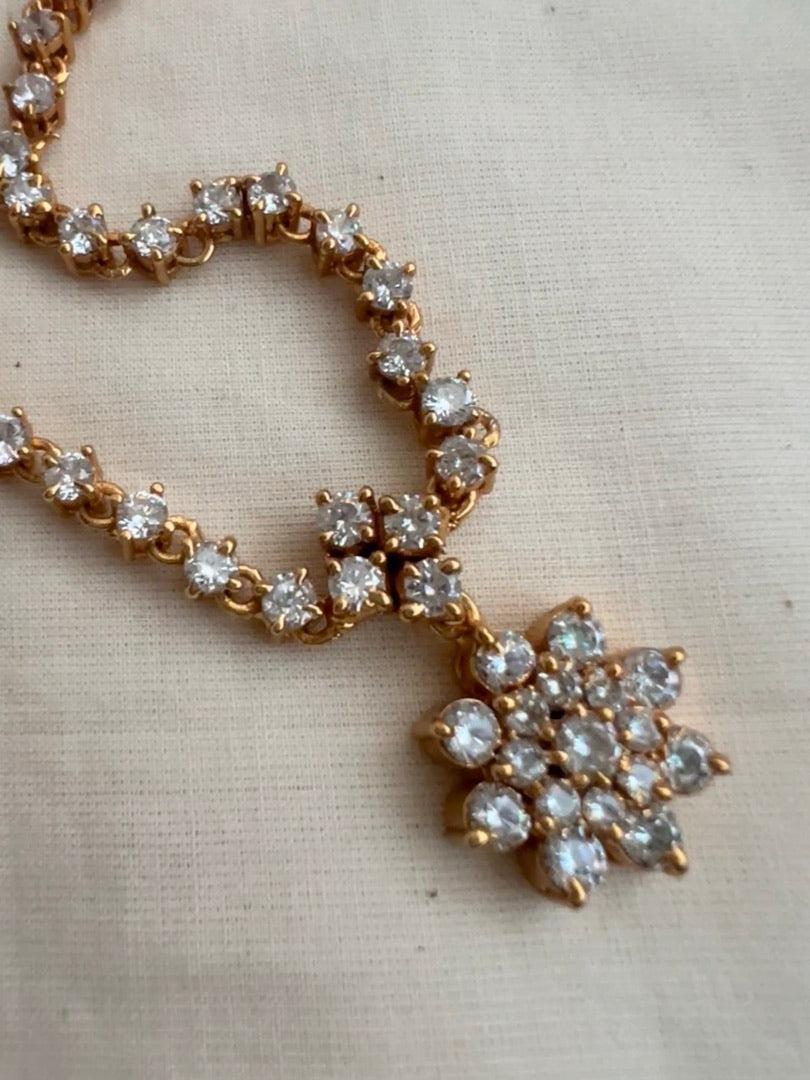 Gold polish zircon necklace with earrings, SET-Silver Neckpiece-CI-House of Taamara