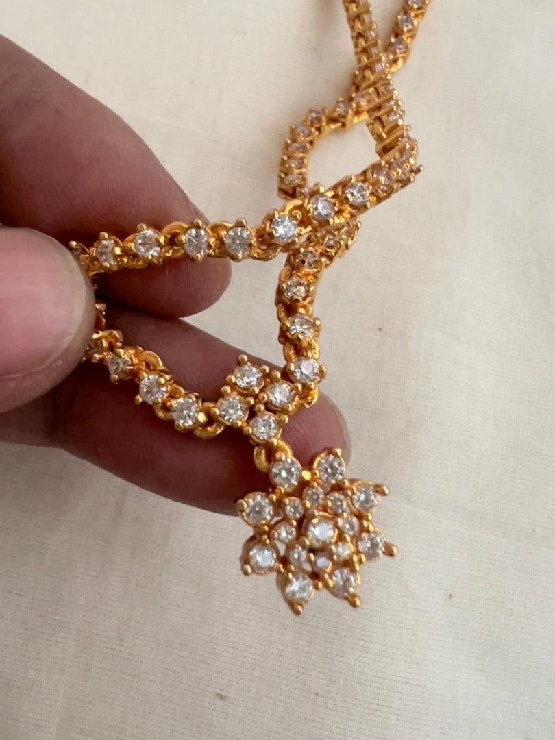 Gold polish zircon necklace with earrings, SET-Silver Neckpiece-CI-House of Taamara