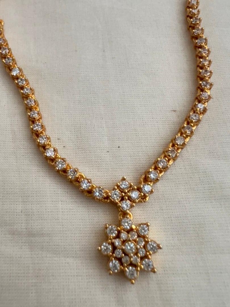 Gold polish zircon necklace with earrings, SET-Silver Neckpiece-CI-House of Taamara
