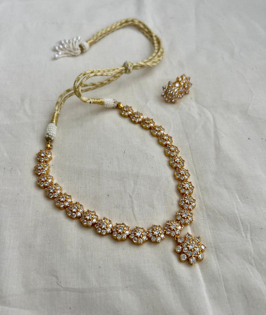 Gold polish zircon necklace with earrings, SET-Silver Neckpiece-CI-House of Taamara