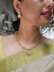 Gold polish zircon necklace with earrings, SET-Silver Neckpiece-CI-House of Taamara