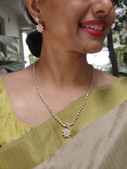 Gold polish zircon necklace with earrings, SET-Silver Neckpiece-CI-House of Taamara