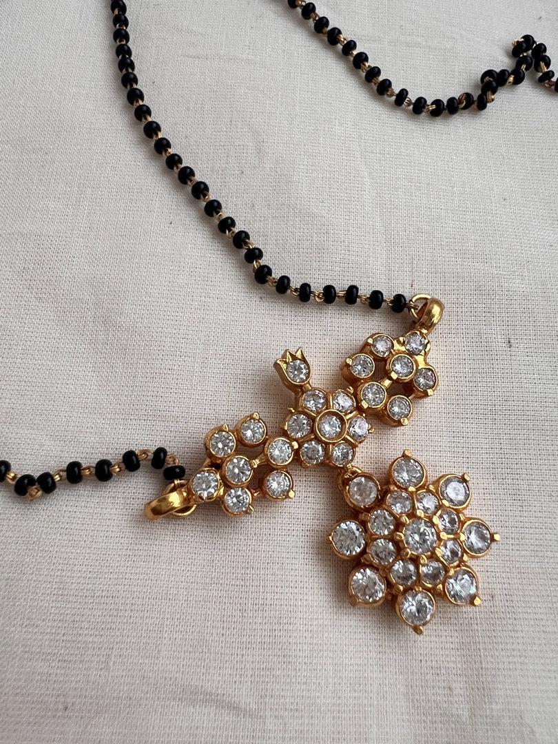 Gold polish zircon pendant with black bead mangalsutra/tali style chain-Silver Neckpiece-CI-House of Taamara