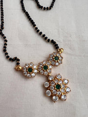 Gold polish zircon pendant with black bead mangalsutra/tali style chain-Silver Neckpiece-CI-House of Taamara