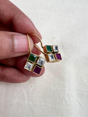 Gold polish zircon, ruby & emerald hangings-Earrings-CI-House of Taamara