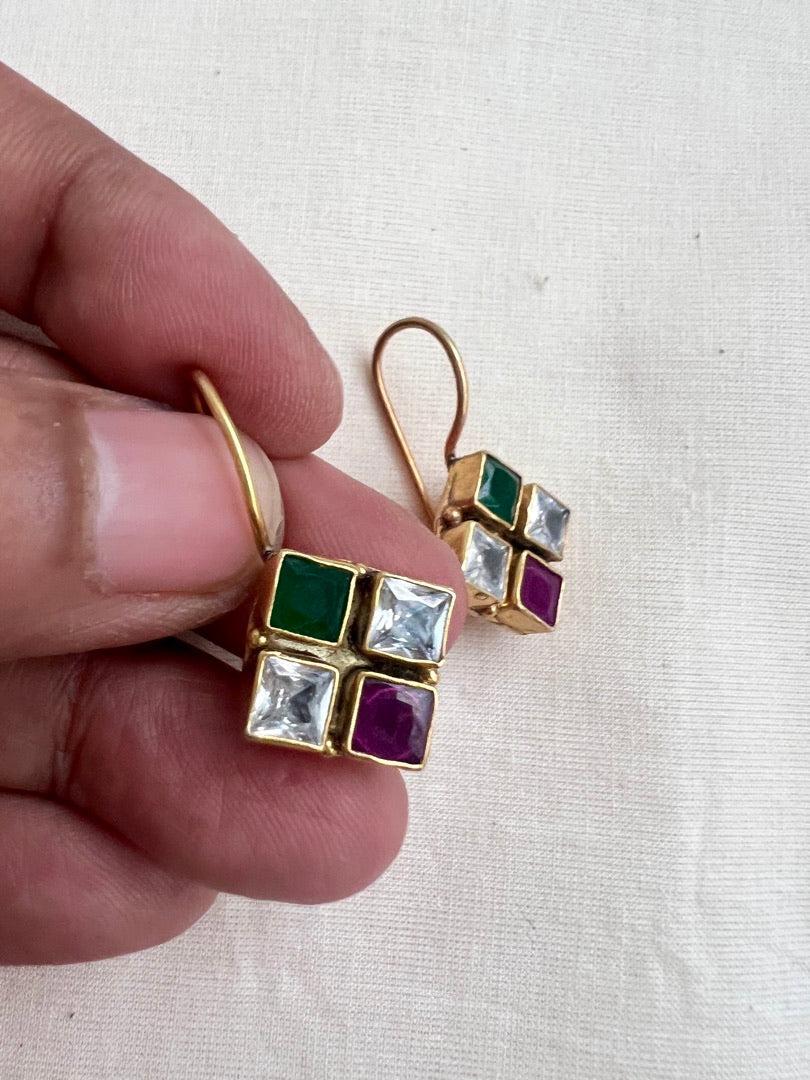 Gold polish zircon, ruby & emerald hangings-Earrings-CI-House of Taamara
