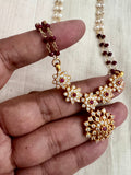 Gold polish zircon & ruby pendant with pearls and ruby beads chain-Silver Neckpiece-CI-House of Taamara