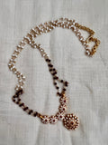 Gold polish zircon & ruby pendant with pearls and ruby beads chain-Silver Neckpiece-CI-House of Taamara