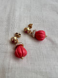 Gold polish zircon studs with coral beads-Earrings-CI-House of Taamara