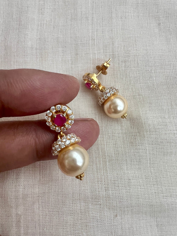 Gold polish zircon studs with pearls-Earrings-CI-House of Taamara