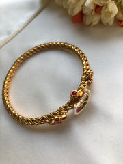 Golusu bangle with Kundan, green & ruby with screw, 2.6-Silver Bracelet-PL-House of Taamara
