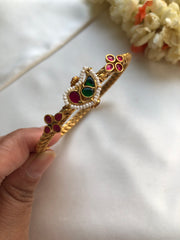 Golusu bangle with Kundan, green & ruby with screw, 2.6-Silver Bracelet-PL-House of Taamara