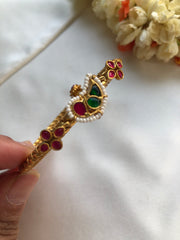 Golusu bangle with Kundan, green & ruby with screw, 2.6-Silver Bracelet-PL-House of Taamara