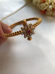 Golusu bangle with Zircon & ruby flower with screw, 2.2-Silver Bracelet-PL-House of Taamara
