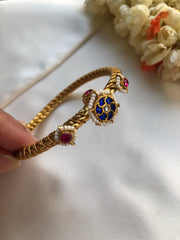 Golusu bangle with blue kundan & ruby with screw, 2.3-Silver Bracelet-PL-House of Taamara