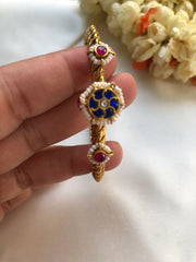 Golusu bangle with blue kundan & ruby with screw, 2.3-Silver Bracelet-PL-House of Taamara