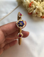 Golusu bangle with blue kundan & ruby with screw, 2.3-Silver Bracelet-PL-House of Taamara
