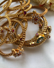 Golusu bangle with green kundan with screw, 2.6-Silver Bracelet-PL-House of Taamara
