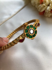 Golusu bangle with green kundan with screw, 2.6-Silver Bracelet-PL-House of Taamara