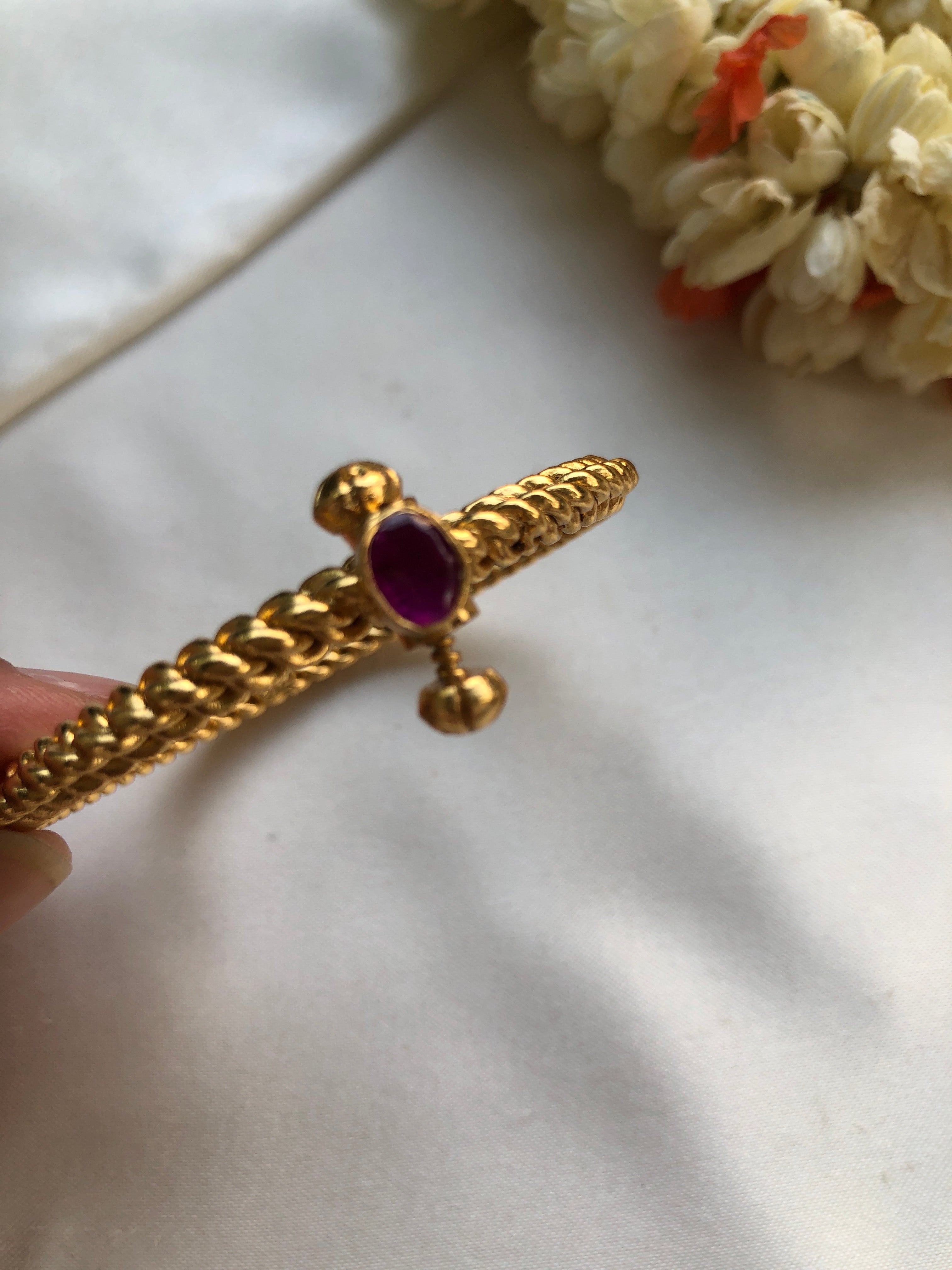 Golusu bangle with oval Ruby with screw, 2.2-Silver Bracelet-PL-House of Taamara