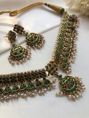 Green Kundan matta patti, SET-Silver Neckpiece-PL-House of Taamara