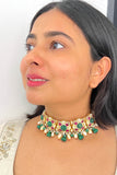 Green and Red floral choker-Silver earrings-EZ-House of Taamara