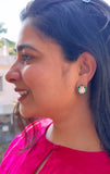 Green and moissanite flower-Silver earrings-EZ-House of Taamara
